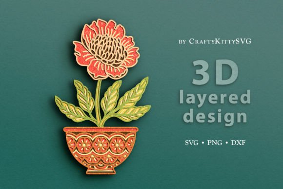 Download Peony Flower 3D Layered SVG Cut File - 3d layered svg Collection
